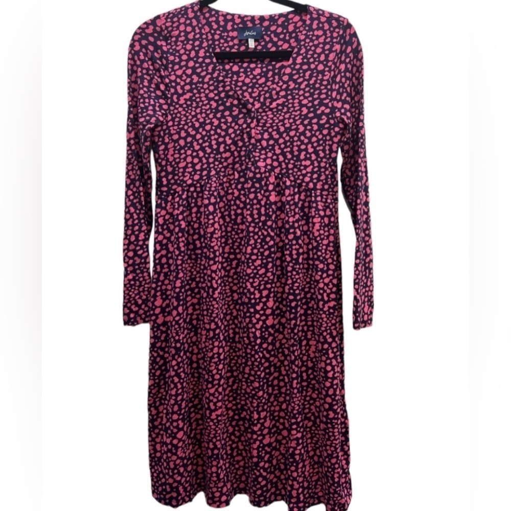 Joules Annalise Leopard Pink and Blue Henley Long Sleeve Dress Size 0 - Picture 2 of 12